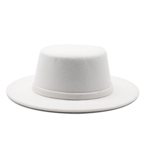 Boater Hat Felt Flat Top Wide Brim Vintage Jazz Style Adjustable Fashion Accessory For Men Women