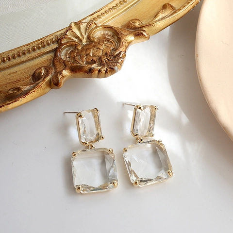 Geometrische Transparente Kristall Hängeohrringe Mit Silberstecker Quadrat Rechteck Legierung Vergoldet Modeschmuck Für Damen