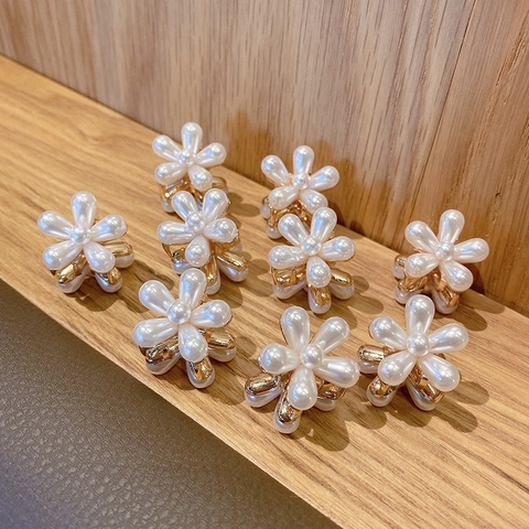 Mini Pinza Para Pelo Flor Camelia Perla Artificial Aleación Dorada Horquilla Pequeña Estilo Coreano Elegante Mujer