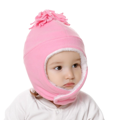 Baby Winter Earflap Hat Polar Fleece Windproof Warm Faux Fur Lining Tassels Toddler Boys Girls Bomber Style