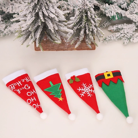 Christmas Cutlery Holder Non-woven Fabric Santa Hat Shape Knife Fork Pocket Festive Dining Table Decoration
