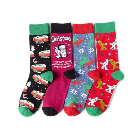 Chaussettes De Noël Drôles Fantaisie Motif Père Noël Renne Bonhomme De Neige Mélange Coton Tricot Unisexe Hiver