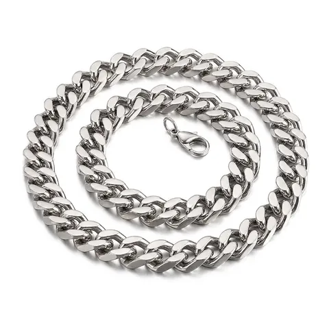 Cuban Link Chain Necklace Men Stainless Steel Heavy Duty Hip Hop Streetwear Punk Style Silver Color Polish