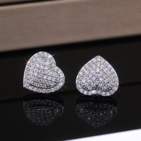Heart Stud Earrings Copper With Micro Pave White Zircon Fashion Elegant Jewelry For Women Wedding Anniversary Gift