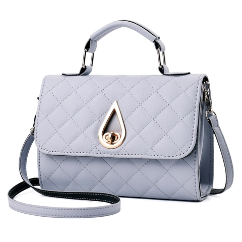 Women Quilted PU Leather Crossbody Bag Rhomboid Pattern Handbag With Water-Drop Metal Lock Shoulder Bag Daily Commute