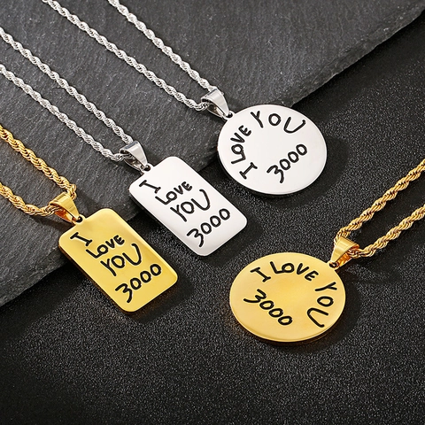 Roestvrijstalen Hanger Ketting Gegraveerd I Love You 3000 Touwketting Trendy Sieraden Voor Koppels Mannen Vrouwen