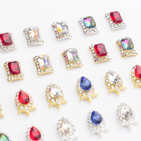 Luxury Alloy Nail Art Charms With K9 Crystal Glass Water Drop Rectangle 3D Rhinestones DIY Manicure Decorations