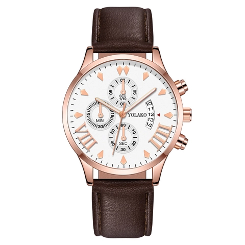 Montre À Quartz Pour Hommes Boîtier En Alliage Bracelet En Cuir Style Chronographe Sous-Cadrans Chiffres Romains Calendrier