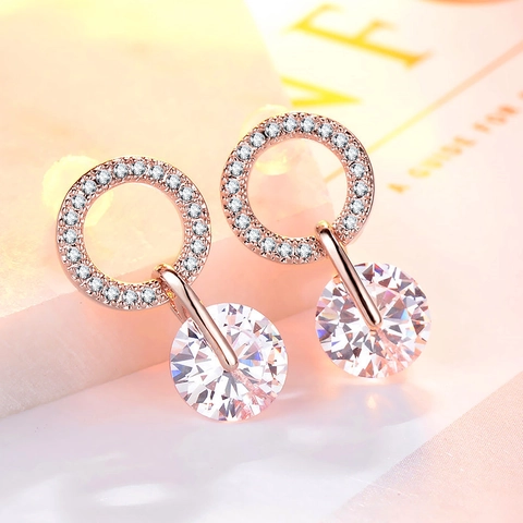 Pendientes Colgantes De Cobre Redondos Geométricos Con Poste De Plata Y Circonita Pavé Joyas Colgantes De Lujo Para Mujeres Accesorio