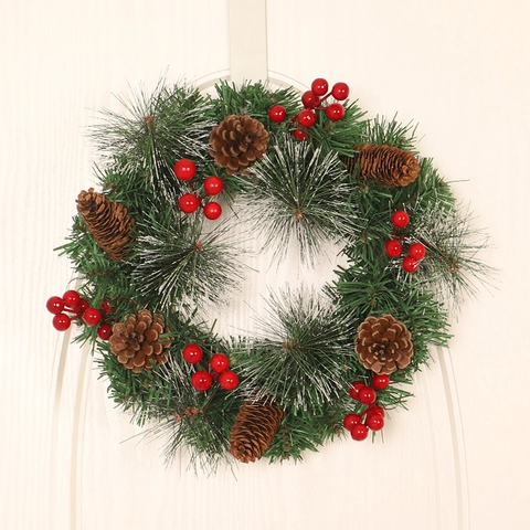 Ghirlanda Di Natale Con Aghi Di Pino Simulati Pigne Naturali Bacche Rosse Effetto Neve Decorazione Festiva Per Porta Parete
