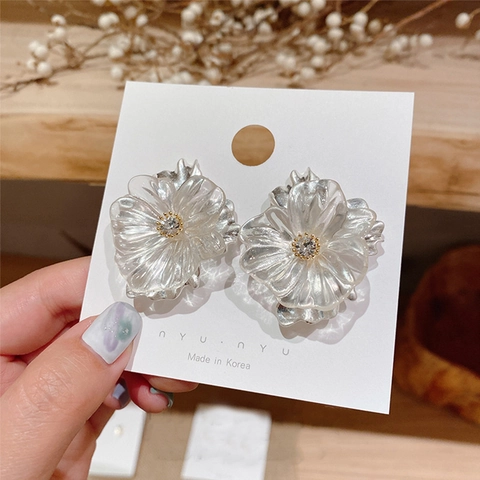 Blumen Ohrstecker Transparente Harzblütenblätter Strass Silberner Ohrringpfosten Eleganter Koreanischer Stil Schmuck