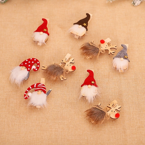 Christmas Wooden Clips Cartoon Gnome Reindeer Decorative Mini Pegs For Photo Cards Xmas Party Home Decor Ornament