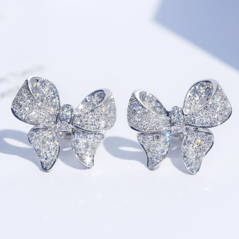Elegant Bowknot Stud Earrings And Pendant Necklace Copper Micro Pave Zircon Jewelry For Women