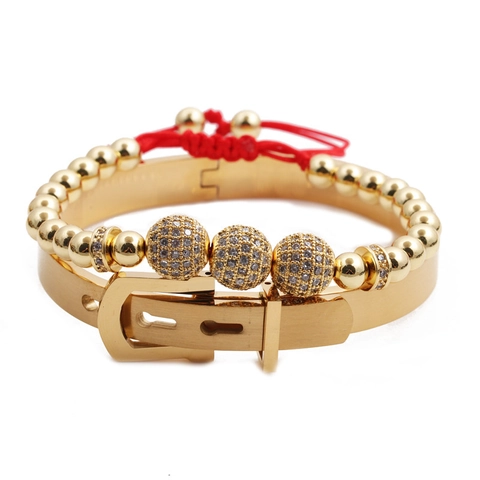 Bracciale Rigido Numeri Romani E Bracciale Di Perline Acciaio Inossidabile Rame Micro Pave Zircone Regolabile Per Donne Uomini