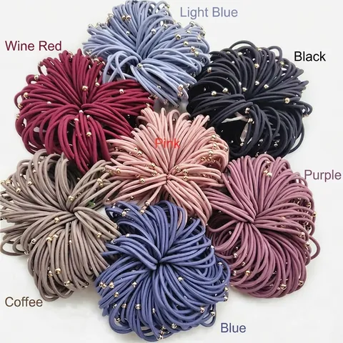 High Elastic Hair Ties With Gold Bead Decor Simple Minimalist Ponytail Holder Bands For Women Girls