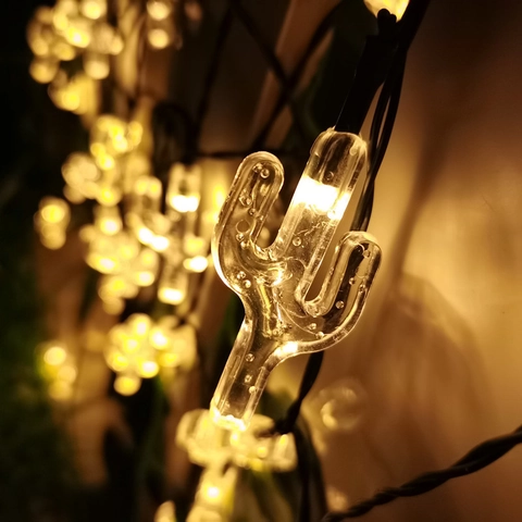 Guirnalda De Luces LED Solares De Cactus Impermeable Exterior Plástico Decorativa Jardín Patio Navidad Fiesta