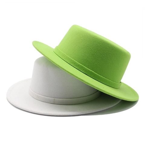 Boater Hat Felt Flat Top Wide Brim Vintage Jazz Style Adjustable Fashion Accessory For Men Women