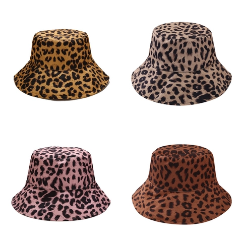 Cappello Pescatora Reversibile Stampa Leopardata Tela Cotone Protezione Solare Tesa Larga Vintage Casual Streetwear Per Donna