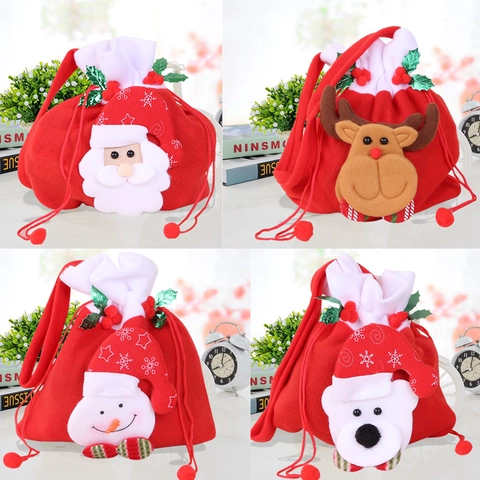 Weihnachtsgeschenktüten Weihnachtsmann Rentier Schneemann Kordelzug Handtaschen Filz Strickstoff Süßigkeitenbeutel Dekoration