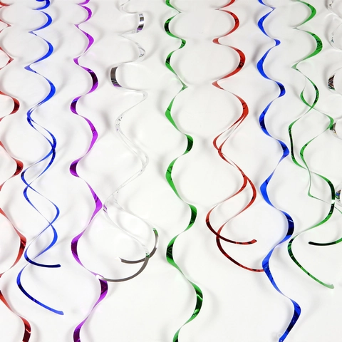 PVC Foil Hanging Swirls Spiral Decorations Metallic Laser Finish Party Birthday Wedding Holiday Ceiling Ornaments Colorful