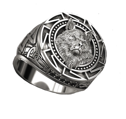 Viking Wolf Head Ring Celtic Totem Relief Metal Alloy Retro Punk Gothic Signet Jewelry For Men