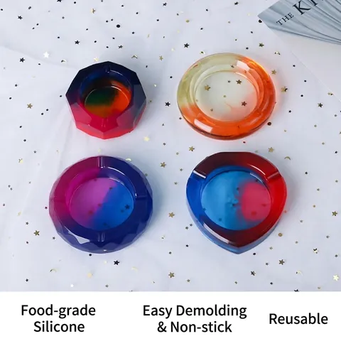 Ashtray Silicone Mold Diy Resin Casting Epoxy Craft Tray Heart Rhombus Round Shape Handmade Desktop Decor