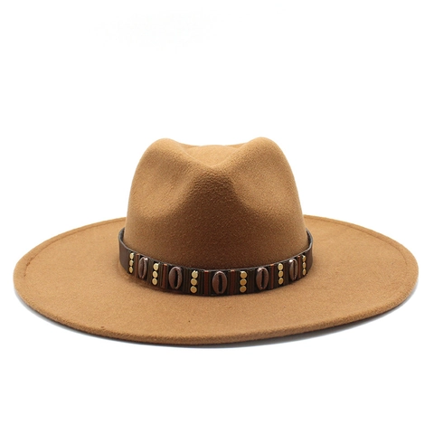 Wide Brim Fedora Hut Wollfilz Boho Ethno Stil Dekoratives Band Vintage Jazz Hut Damen Herren