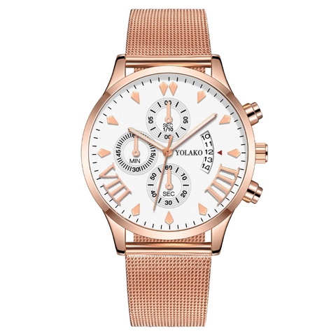 Men Watch Stainless Steel Mesh Strap Alloy Case Chronograph Date Display Fashion Business Quartz Wristwatch