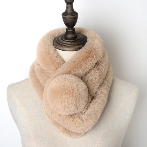 Sciarpa In Pelliccia Sintetica Donna Inverno Ispessita Calda Peluche Scaldacollo Pompon Incrociato Imitazione Coniglio Rex