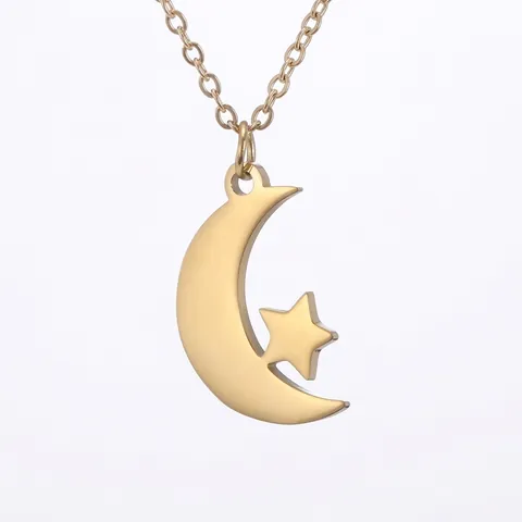 Collar Con Colgante De Luna Y Estrella Acero Inoxidable Chapado En Oro Cadena De Clavícula Joyería Para Mujer Hombre