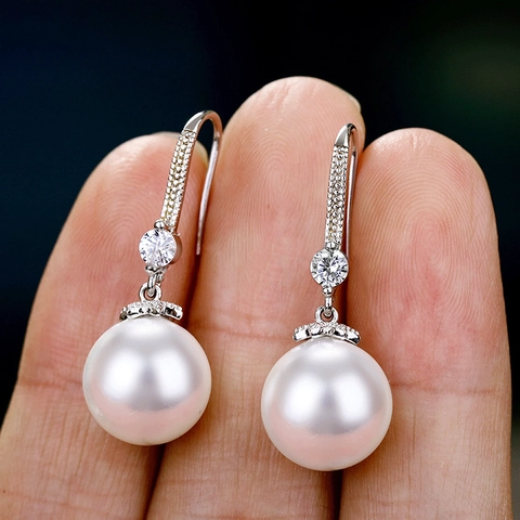 Eleganti Orecchini Pendenti Con Künstliche Perle Bianche Donne Zirconia Rame Gioielli Con Perno In Argento Accessori Di Moda
