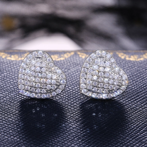 Heart Stud Earrings Copper With Micro Pave White Zircon Fashion Elegant Jewelry For Women Wedding Anniversary Gift