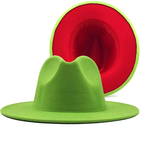 Tweekleurige Wollen Vilt Fedora Hoed Brede Rand Jazz Hoed Contrastkleur Unisex Mode Elegant