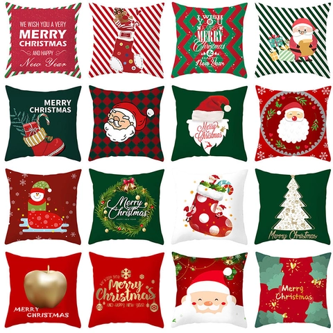 Weihnachts Kissenbezug Pfirsichhaut Polyester Kissenhülle Für Zuhause Sofa Deko Festlicher Winterfeiertagsdruck