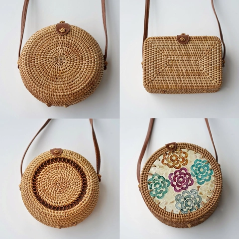Handmade Woven Rattan Crossbody Bag Natural Straw Shoulder Purse With Leather Strap Retro Bohemian Summer Beach Vacation