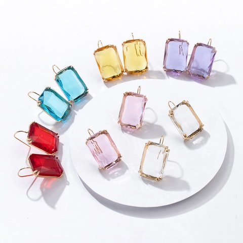 Pendientes De Gancho De Aleación De Circonita Facetada Rectangular Para Mujer Joyería Colorida Transparente Estilo Cristal