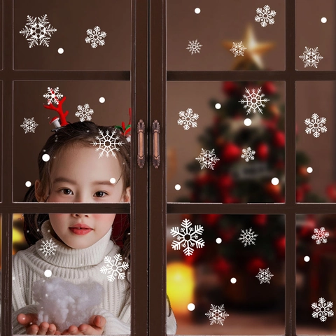 Christmas Snowflake Window Clings Static PVC Sticker No Glue Reusable Winter Holiday Glass Decals Home Office Decor