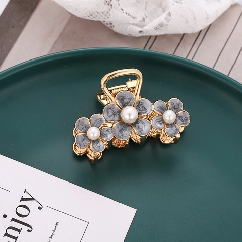 Pinza Para El Cabello De Flor Vintage Elegante Aleación Dorada Pétalos De Esmalte Perlas Artificiales Artificiales Horquillas Accesorios Retro Para Mujeres