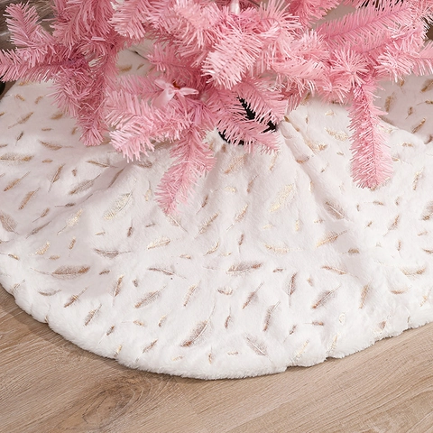 Gonna Per Albero Di Natale Pelliccia Sintetica Bianca Motivo Piuma Dorata Lusso Decorazione Casa Vacanze Tappeto Peluche