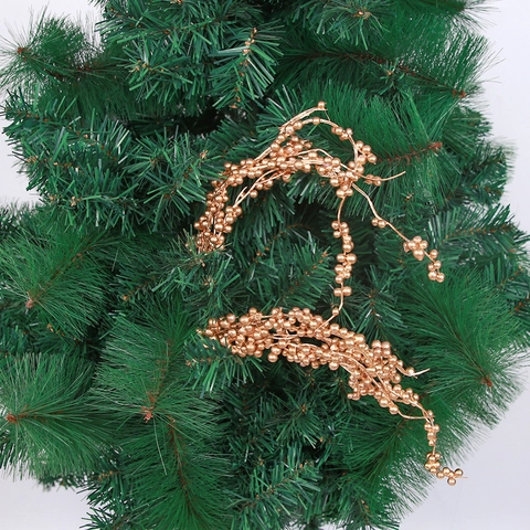 Golden Artificial Berries Branch Christmas Tree Ornaments Foam Plastic Iron Wire Decorative Simulation Plants DIY Party Decor