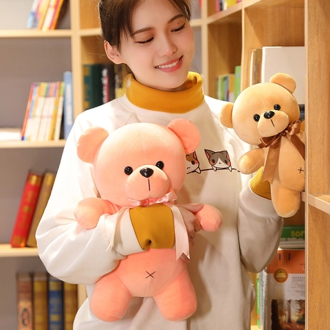 Teddy Bear Plush Toy Soft Colorful Stuffed Animal With Ribbon Bow Standing Bear Doll For Kids Room Decor Gift