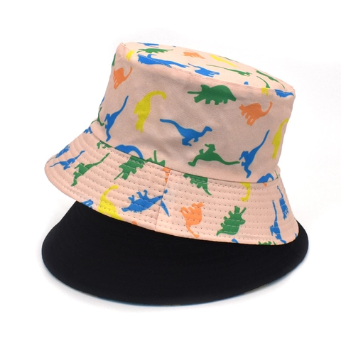 Omkeerbare Vissershoed Katoen Polyester Cartoon Dinosaurus Print Zonbescherming Reis Strand Koreaanse Stijl Unisex Hoed