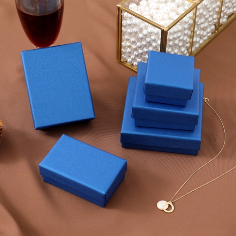 Textured Peacock Blue Jewelry Box Cardboard Gift Packaging Case For Ring Earring Necklace Display Luxury Elegant
