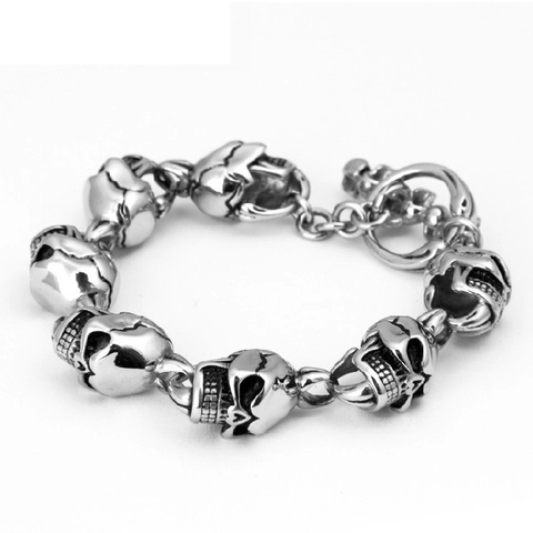 Pulsera De Cadena De Calavera Para Hombre Acero Inoxidable De Alta Calidad Joyería Gótica Punk Vintage Esqueleto Biker