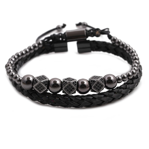 Brazalete Números Romanos De Acero Inoxidable Cobre Y Pulsera De Cuentas Circonita Trenzada Joyería Moda