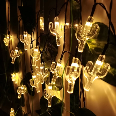Guirnalda De Luces LED Solares De Cactus Impermeable Exterior Plástico Decorativa Jardín Patio Navidad Fiesta