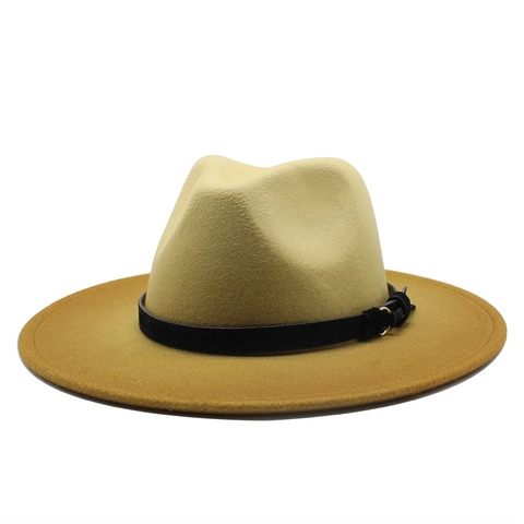 Vintage Wollfilz Fedora Hut Verlaufsfarbe Breite Krempe Eleganter Jazz Hut Mit Dekorgürtel Metallschnalle Für Damen Herren