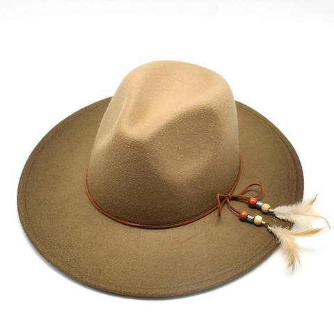 Breitkrempiger Wollfilz Fedora Hut Mit Farbverlauf Federn Und Perlen Vintage Bohemian Jazz Hut Für Herren Und Damen