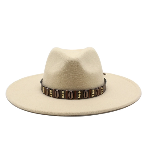 Wide Brim Fedora Hut Wollfilz Boho Ethno Stil Dekoratives Band Vintage Jazz Hut Damen Herren