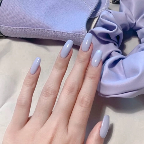 Press On Nails False Nails Light Purple Solid Color Long Trapezoid Shape Glossy Detachable Waterproof Fashion For Women
